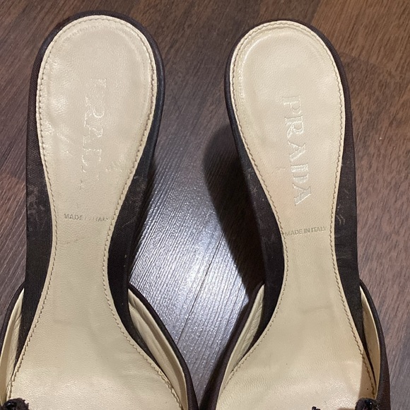 PRADA Italian Made Jewelled Satin Brown Heel 3’ Approx Mules Size 7.5’ - Picture 8 of 14